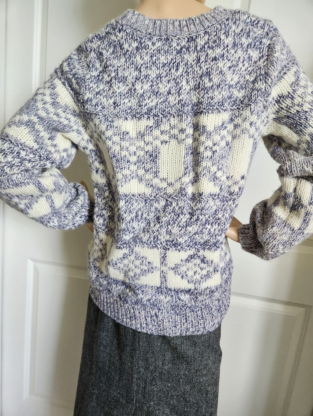 Fair Isle Chunky Knitted Sweater Cream Purple Violet Size Small Wool Blend - Picture 12 of 13